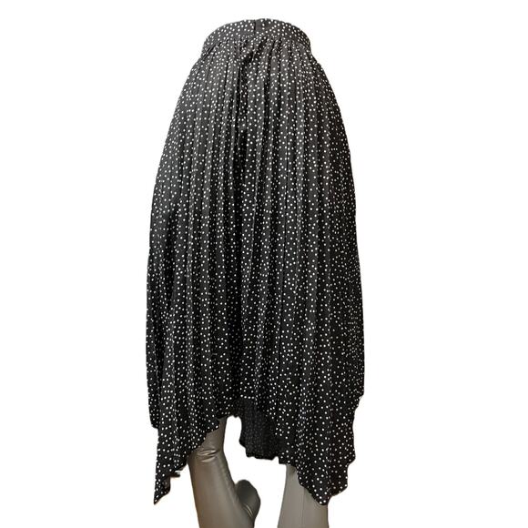 Long Skirt Women's Large Black & White Polka Dot Side Slit Zipper Pleated - Picture 4 of 6